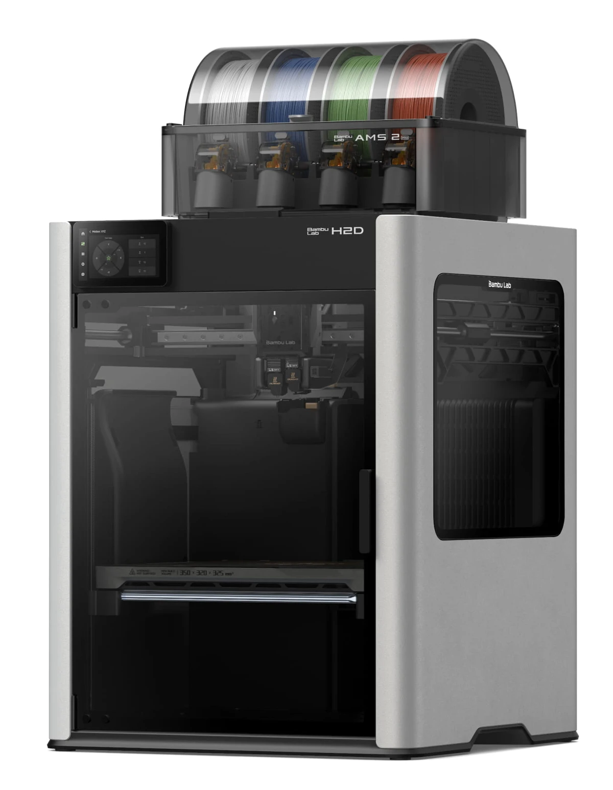 Bambu Lab H2D + AMS 2 Pro — Im Bild: H2D mit der Station AMS 2 Pro obenauf